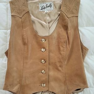 Vintage Lady Scully Leather Vest with Decorative Stitching
